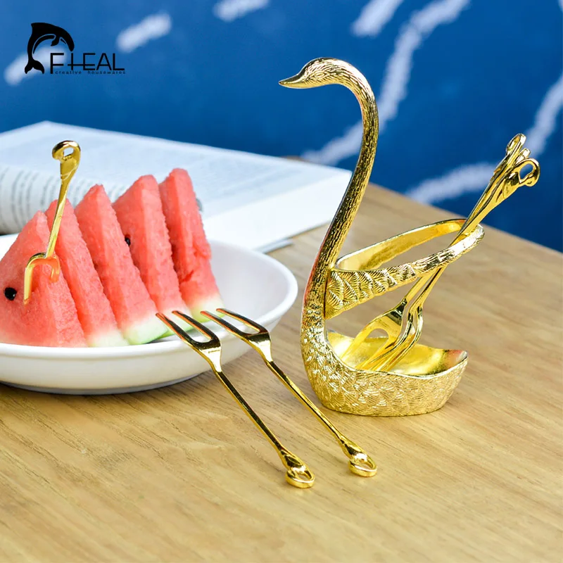 FHEAL модные креативные высококлассные посуда Лебедь фруктовый десерт набор вилок