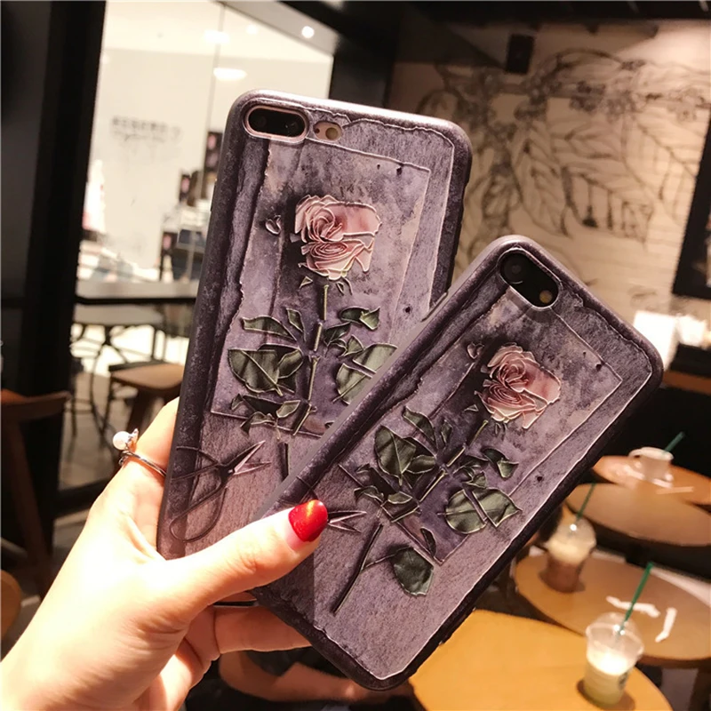 Роскошный чехол для телефона с 3D рельефным цветком iPhone X 8 7 6 S плюс Мягкие