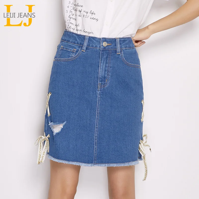 LEIJIJEANS Новое поступление летние размера плюс модные с дырками на шнуровке бантом