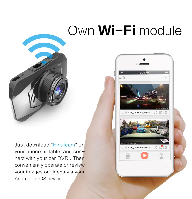 Eunavi DVR Производитель Автомобильный Универсальный Wifi Автомобильный видеорегистратор 2," HD камера