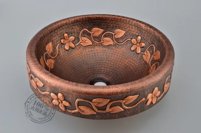 All copper basin artistic stage retro handmade flower vine circular bathroom sink | Обустройство дома