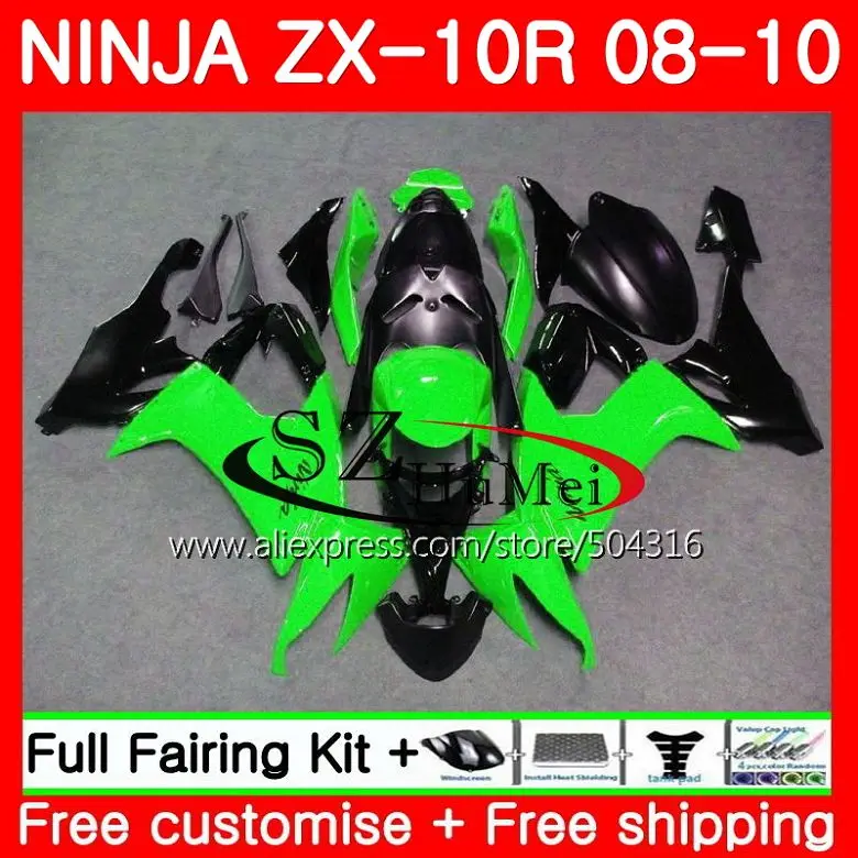 

Bodywork For KAWASAKI NINJA ZX 10 Green black R ZX10R ZX1000C 18SH13 ZX 10R 08 09 10 ZX1000 ZX-10R 2008 2009 2010 Fairings kit