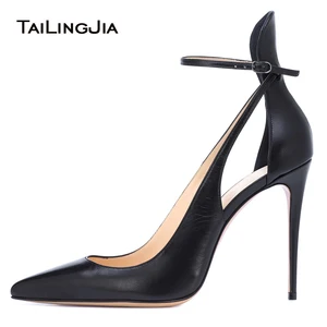 Pointy High Heel Black Pumps Women Stylish Ankle Strap Evening Dress Heeled Shoes Ladies Summer Pointed Toe Party Heels 2021