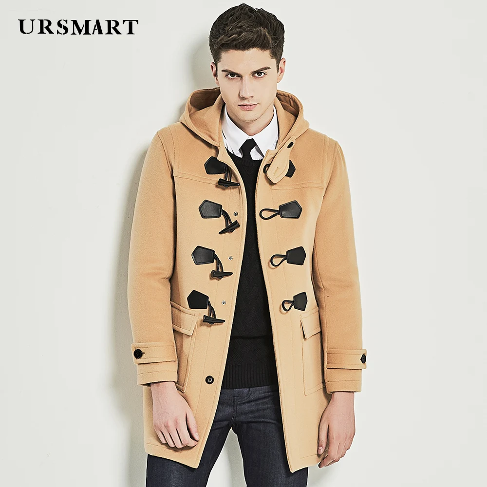 Шерстяное пальто URSMART средней и длинной длины шляпа пряжка из бычьего рога модное