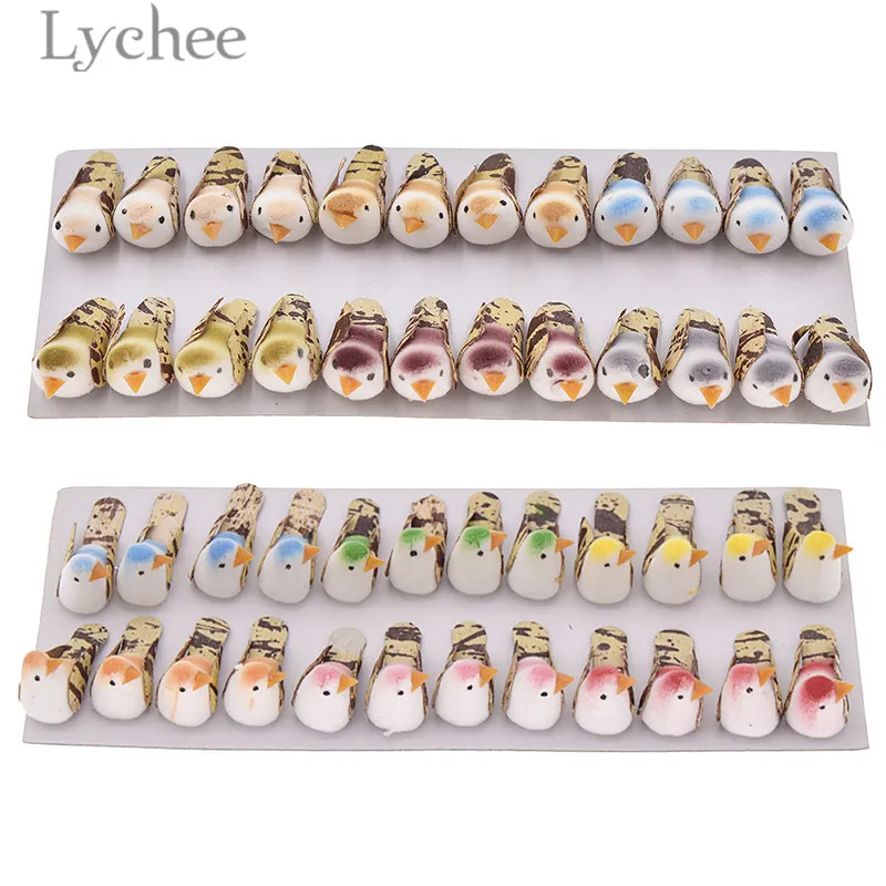 Lychee 24 шт./набор, мини-пена, Искусственные Птицы, прекрасные красочные искусственные птицы, миниатюры, вечерние украшения для дома, случайные наборы