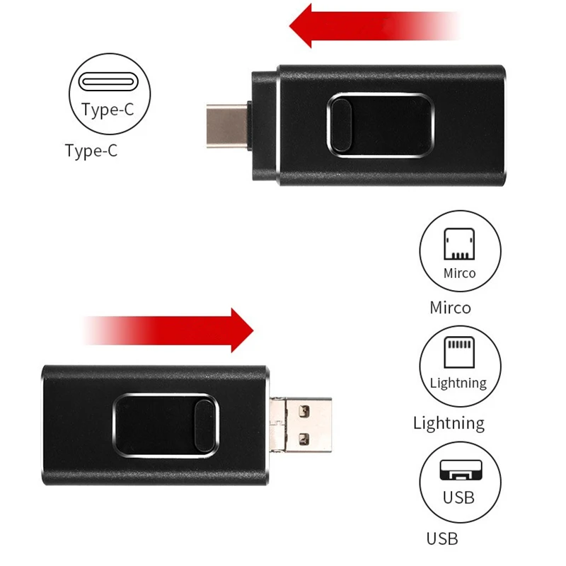 BRU 16G32G64G128G 4в1 OTG USB флеш накопитель для iPhone5s/6/6plus/7/8/X/XR IOS Android type C Флешка