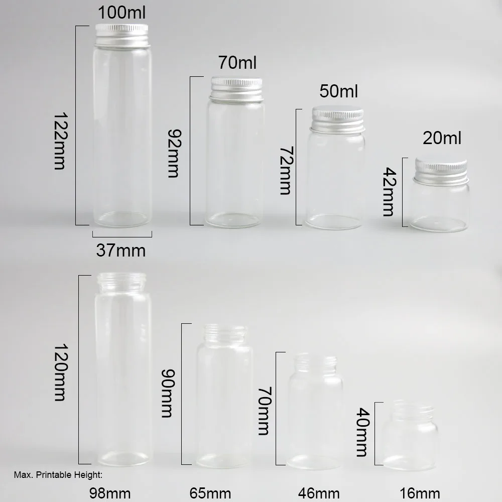 

24 x 20ml 50ml 70ml 100ml Clear Glass Bottle With Screw Cap of Aluminum Cap 2/3oz Essential Oil Sample Vial Savings Bottle