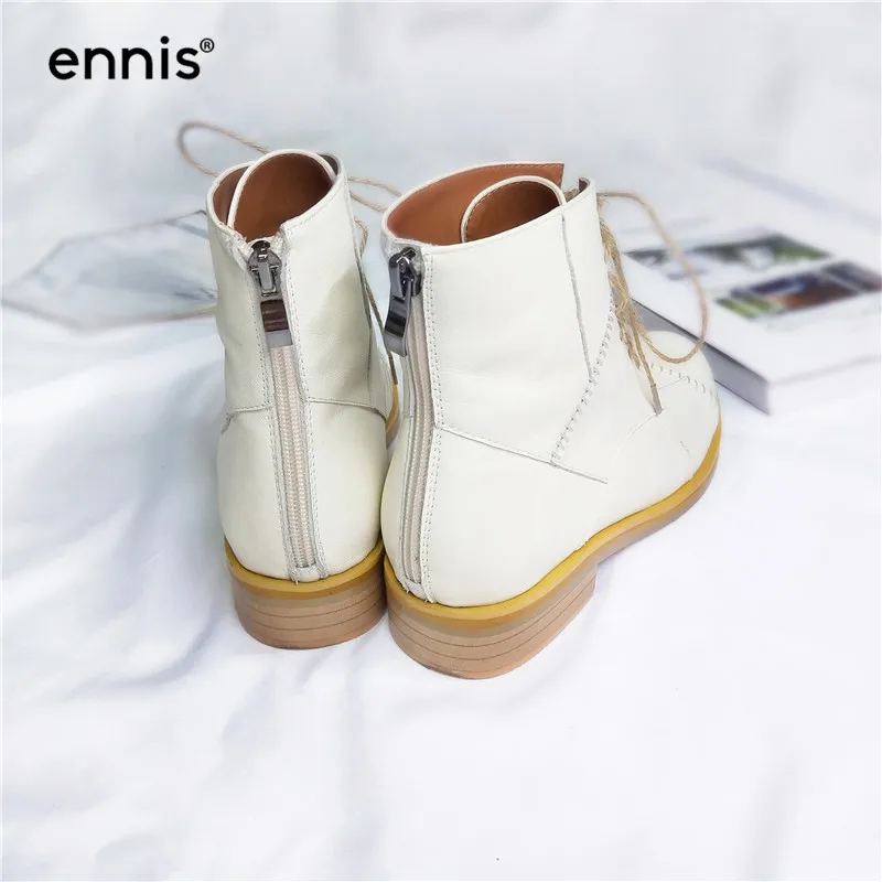 ENNIS/; дизайнерские ботинки; женские ботинки из натуральной кожи; женские ботильоны martin на шнуровке; цвет черный, бежевый; осенне-зимняя обувь на молнии; A956