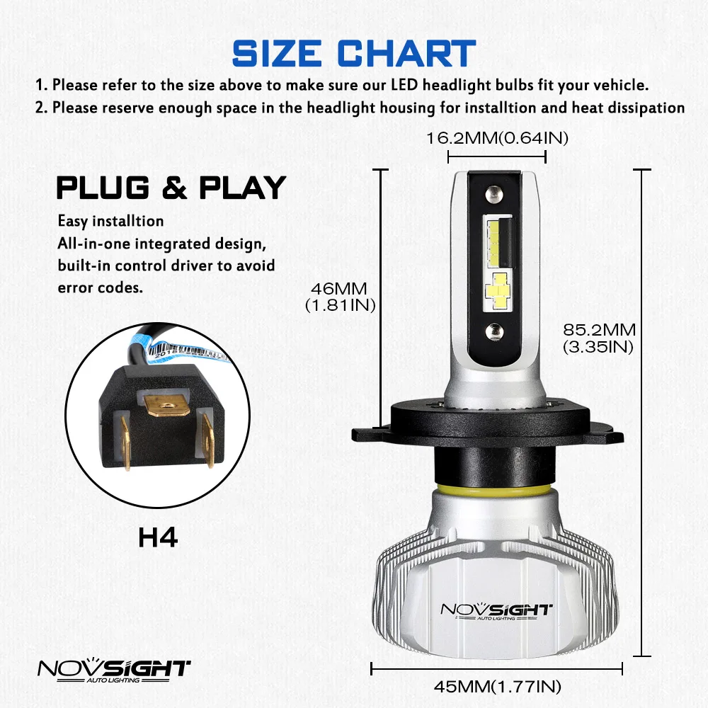 NOVSIGHT мини лампочки с ампулой led h7 h4 для автомобиля фар супер белый H1 H3 H8 H11 9005 HB3 9006 HB4 10000LM Автомобильный свет 12В, производство Китай