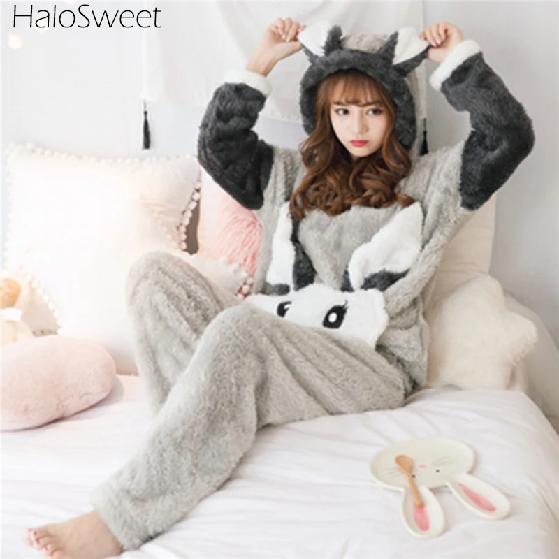 HaloSweet/зимняя одежда для сна Женский Пижамный костюм женский с кроликом домашняя