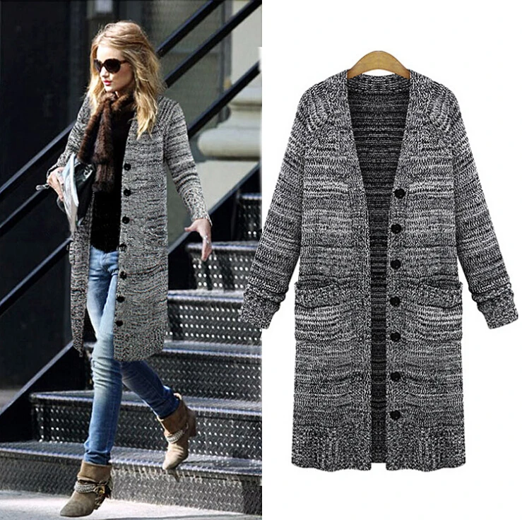 2018 Women Fashion Thick Single Breasted Big Pockets Knit Sweater Retro Long Sleeve Autumn Winter Cardigan Coat |