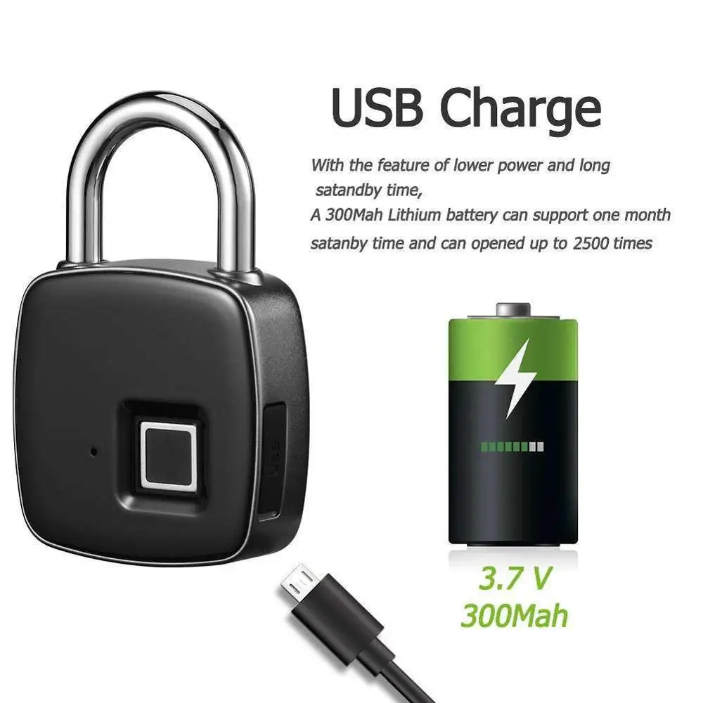 Умный Замок со сканером отпечатка пальцев USB Перезаряжаемые дверной замок IP65