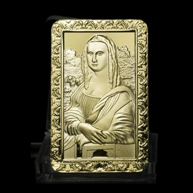 2 шт. Monalisa слитка 1 унция 24 к настоящий позолоченный значок 50 мм x 28 коллекционный