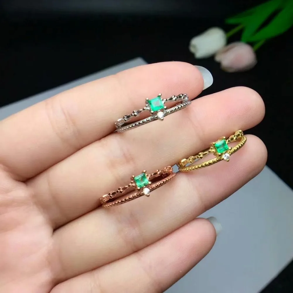 Shilovem 925 Серебряное кольцо с натуральным изумрудом ювелирные украшения для женщин Модный свадебный открытый 3*3 мм cj030306agml