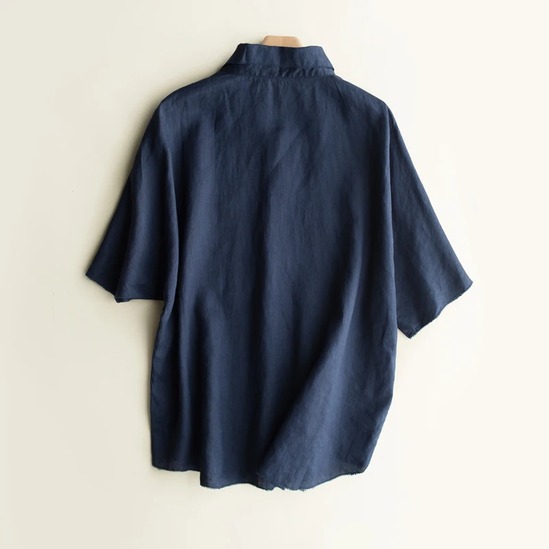 Women exquisite embroidery batwing linen loose shirt 2017 summer |