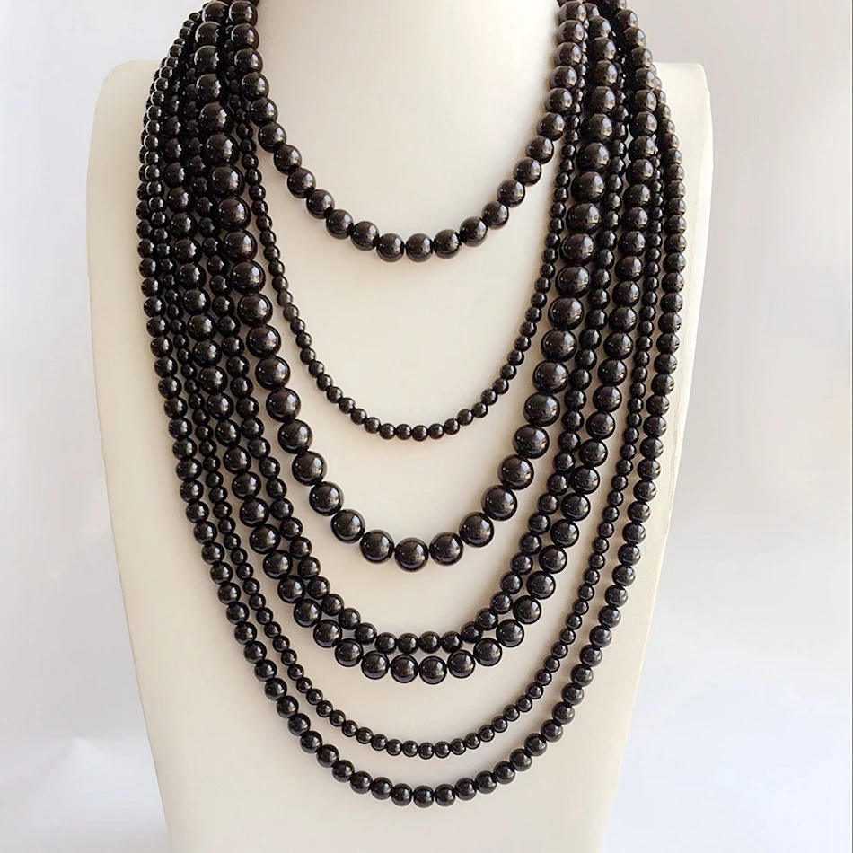 

Black Seven Layered Holiday Fashion Necklace Heavy Statement Collar Accessories