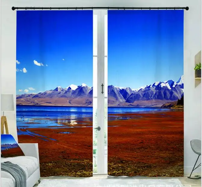 

Blue seaside Curtains luxury Blackout office Bedroom living room decorate Digital 3D Window Cortinas Drapes Rideaux pillowcase