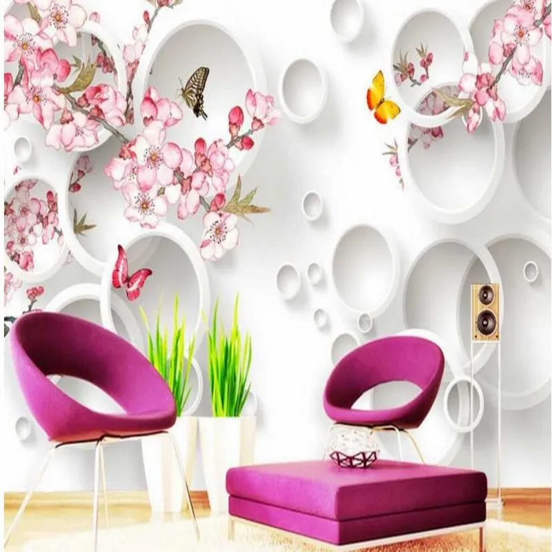 beibehang Custom Wallpapers Peach Blossom 3D Circle TV Background Wall TV Background Living Room Bedroom Wall House DECORATION