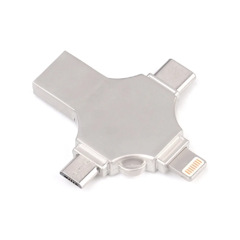 4 в 1 OTG USB флеш накопитель 32 ГБ/64 ГБ Флешка металлическая ручка 64 Гб 128 для iPhone X/8/7/6