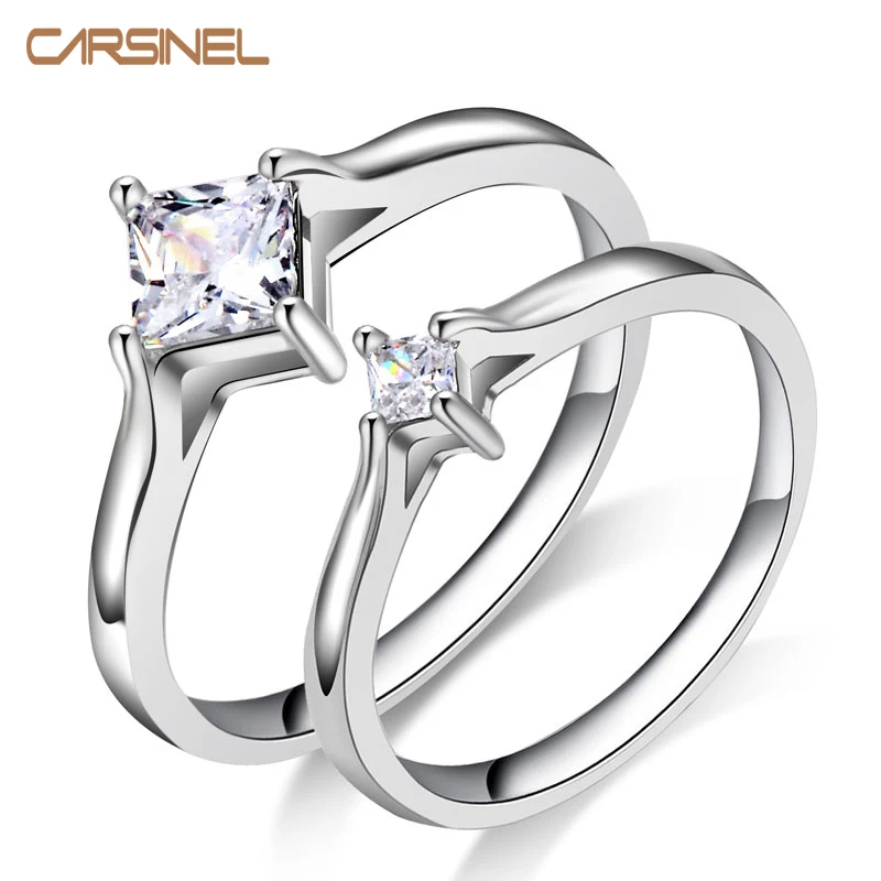 CARSINEL брендовые трендовые кольца для пар серебряного цвета с фианитом