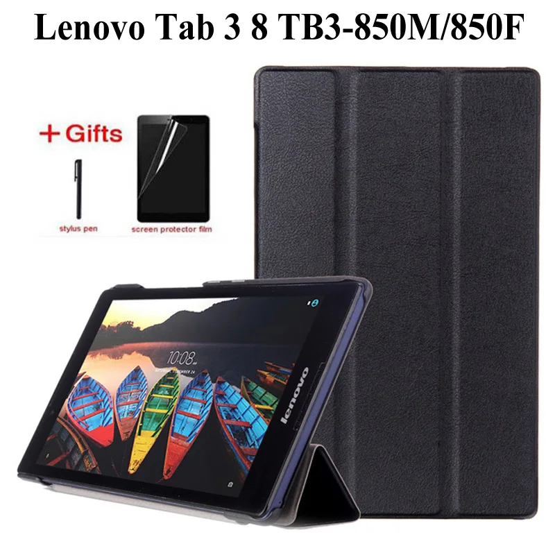 Тонкий складной чехол-книжка из искусственной кожи чехол для lenovo Tab 3 8 TB3-850M/F Крышка для lenovo Tab 2 A8-50 A8-50F A8-50LC 8 дюймов чехол+ Защитная пленка на экран+ подставка для ручек