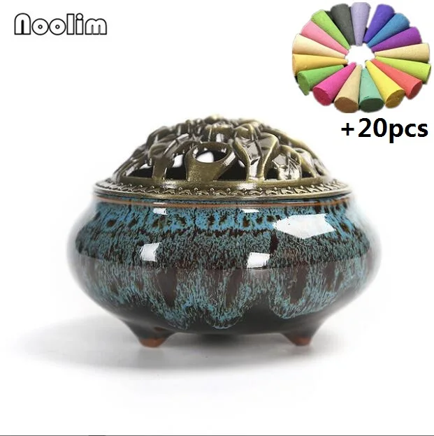 08 with 20pcs Mixed NOOLIM Celadon ароматическая печь керамическая Будда античный сплав Благовония из сандалового дерева горелка для благовоний - Цвет: 08 with 20pcs Mixed