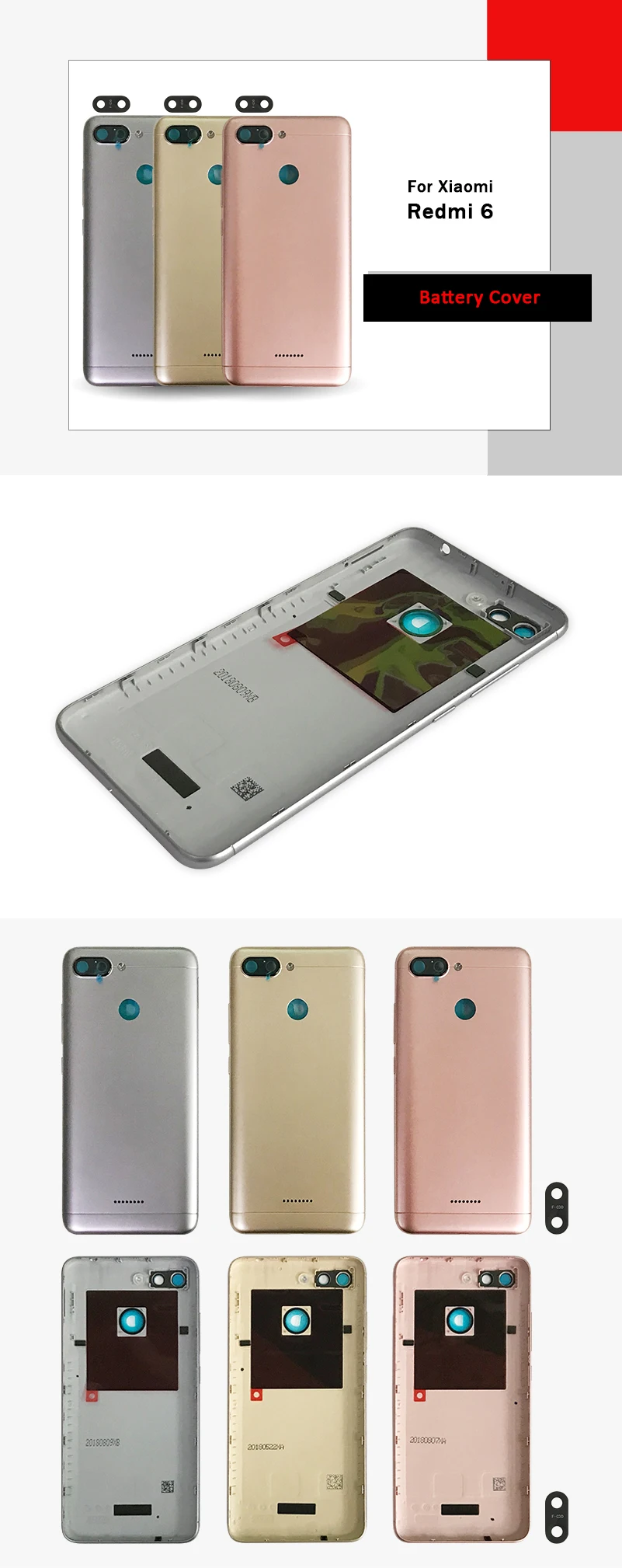 Задняя крышка батареи для Redmi 6 крышка батареи задняя крышка чехол для Redmi 6A задняя крышка корпус+ кнопки включения громкости объектив Cameca