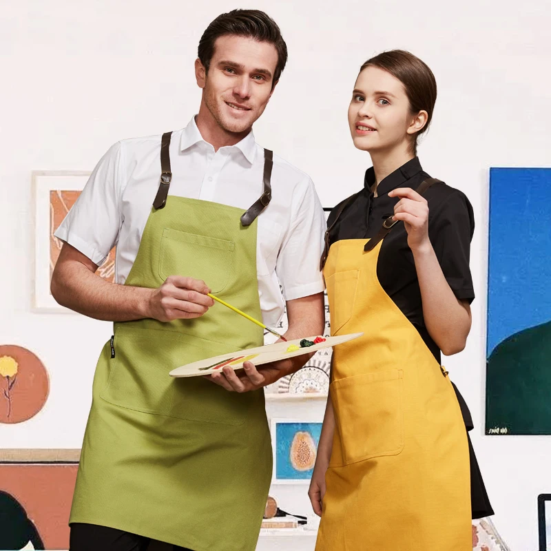 

Korean fashion canvas cotton overalls apron kitchen tea coffee shop painting men's overalls