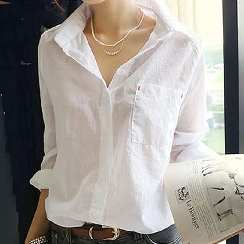 Женские блузки модные хлопковые Camisa с v-образным вырезом летние льняные деловые