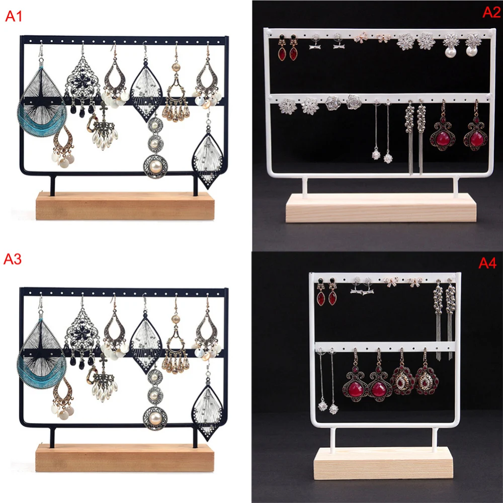 24/44 Hole creative Wood iron combination Earrings Organizer Jewelry Holder Necklace Bracelet Rack Jewelry Display Stand Packing