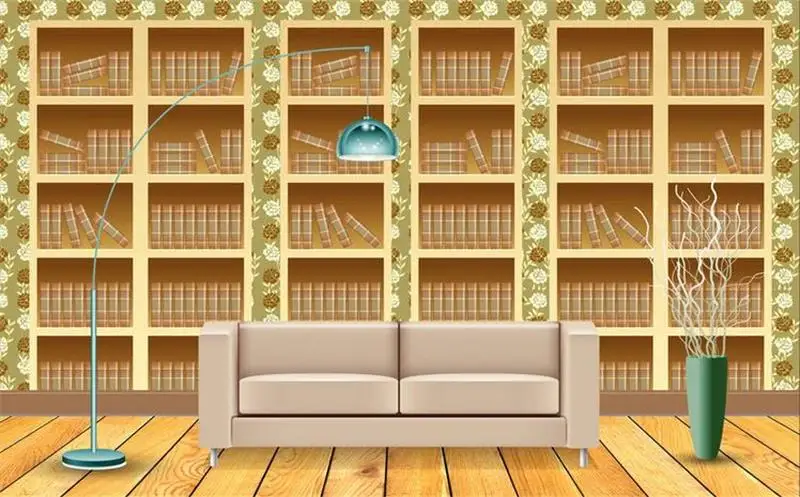 3D обои для комнаты на заказ нетканый стикер Книжная Полка Шкаф живопись Диван ТВ