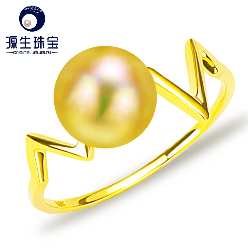 YS Pure 18k Gold Flash Ring 8-8.5mm Natural Akoya Pearl Fine Jewelry For Women | Rings
