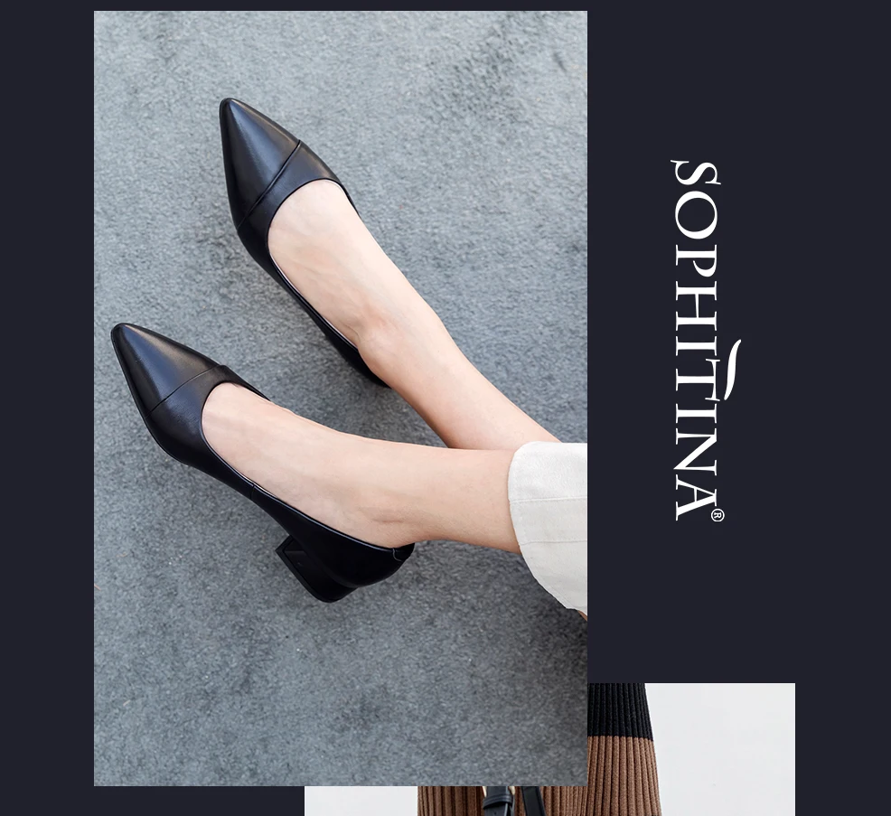 SOPHITINA/ г. Повседневные женские туфли-лодочки, Дамская обувь без шнуровки из овечьей кожи лаконичные туфли-лодочки с острым носком и отворотами PO61