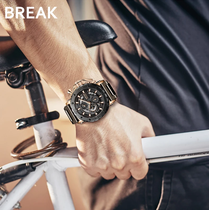 Мужские кварцевые часы BREAK роскошные Брендовые повседневные модные светящиеся
