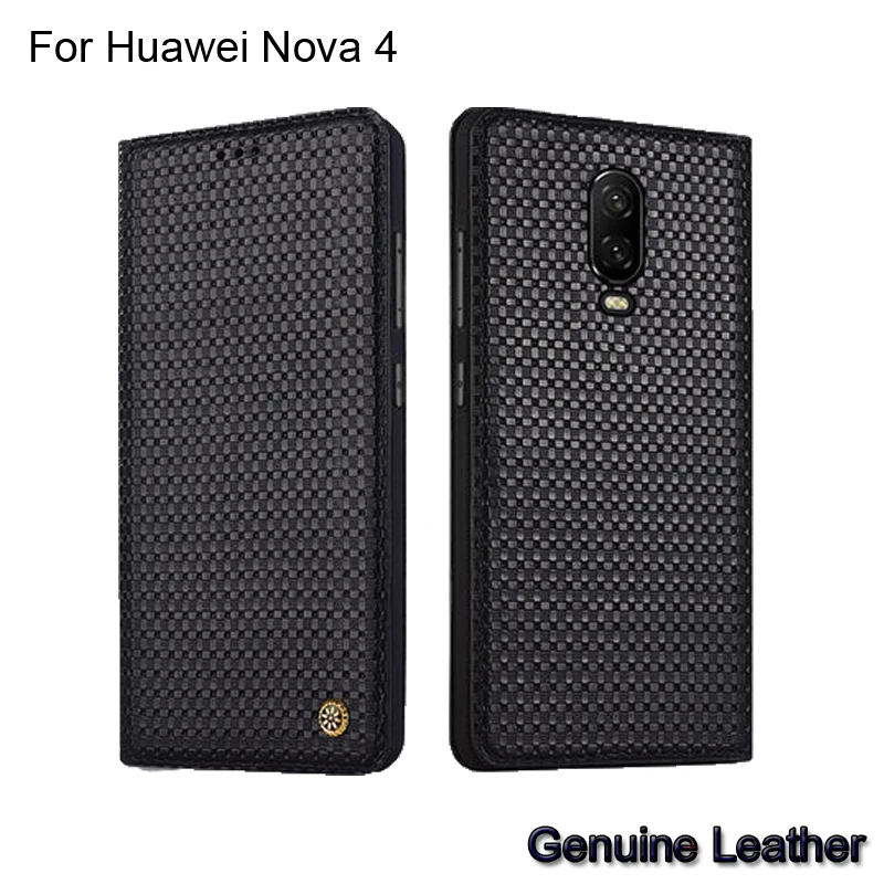 

Case For Huawei Nova 4 Luxury Genuine Leather Woven Pattern Cases For Huawei Nova 4 Full Back Cover protective Nova4