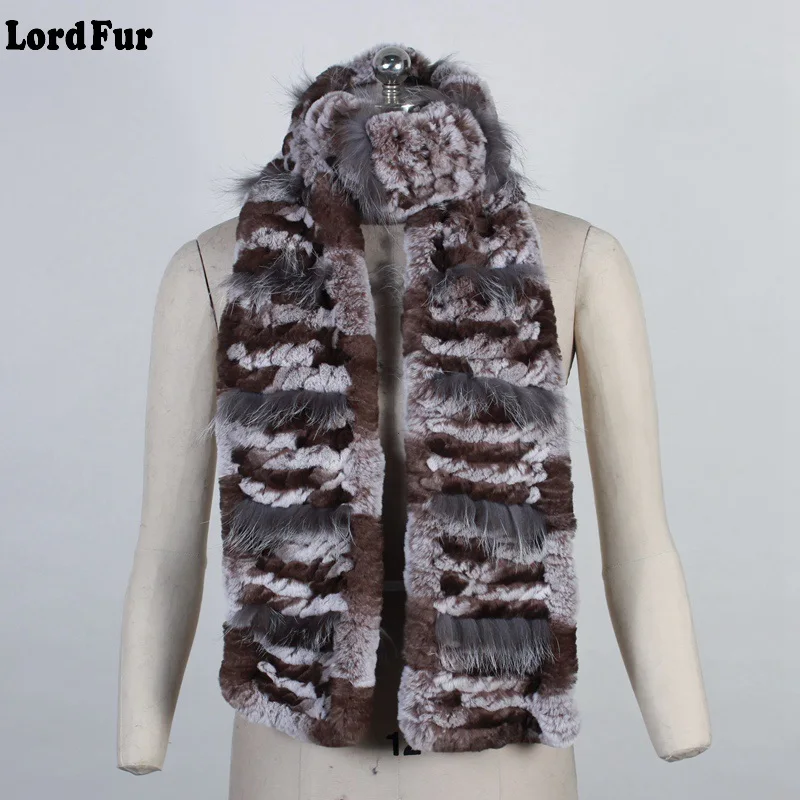 Женские шарфы с натуральным кроличьим мехом TopFurMall Разноцветные длинные лисьим