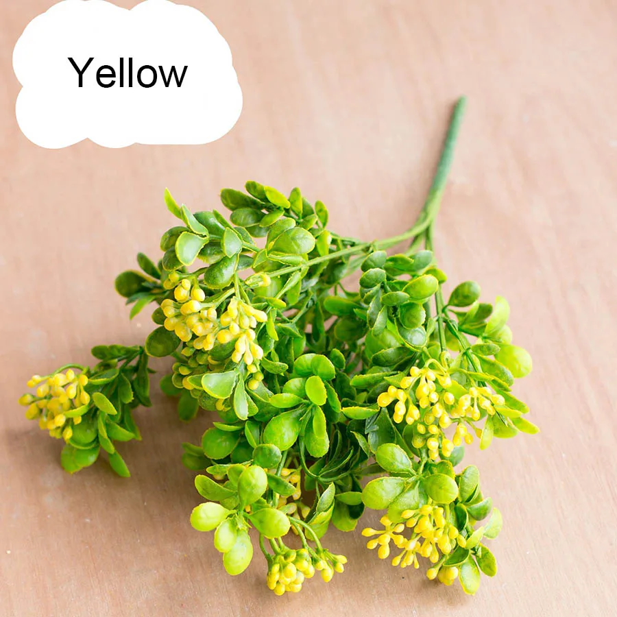 Yellow 7 веток Зеленые искусственные ягодные Цветы Букет Искусственные фруктовые растения мини лист открытый гостиная свадебное украшение - Цвет: Yellow