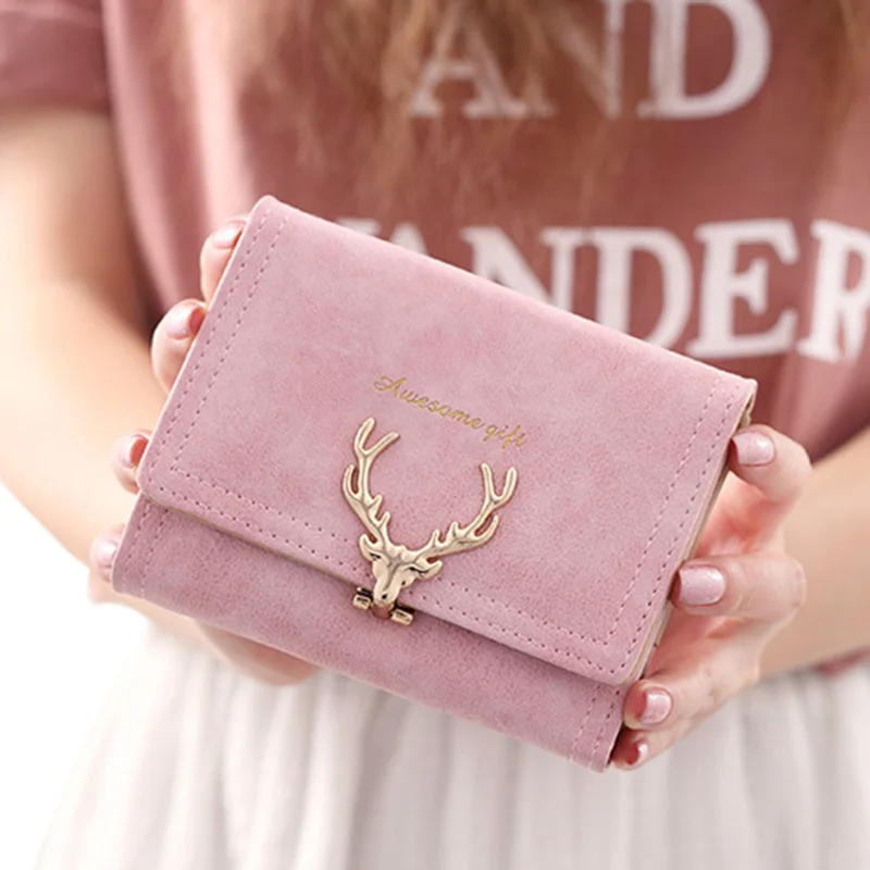 Модный женский кожаный кошелек с рождественским оленем Роскошный 3 складками