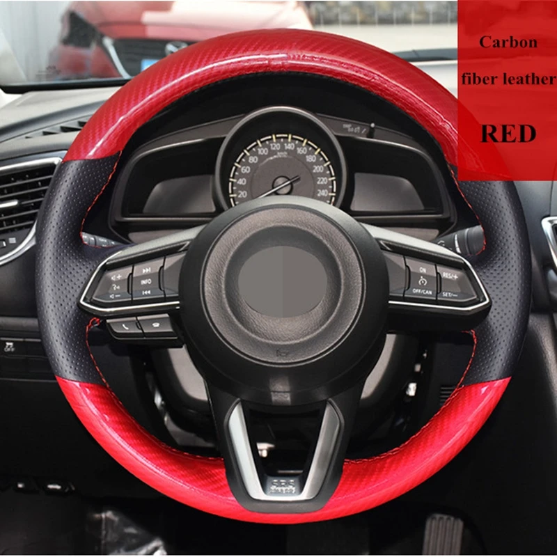 Черный кожаный чехол из углеродного волокна для Mazda рулевого колеса автомобиля CX5