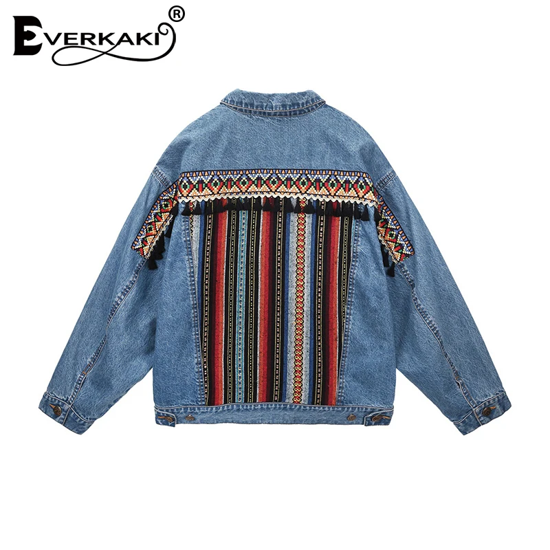 Everkaki Boho джинсовые куртки с вышивкой и кисточками женские пальто карманами