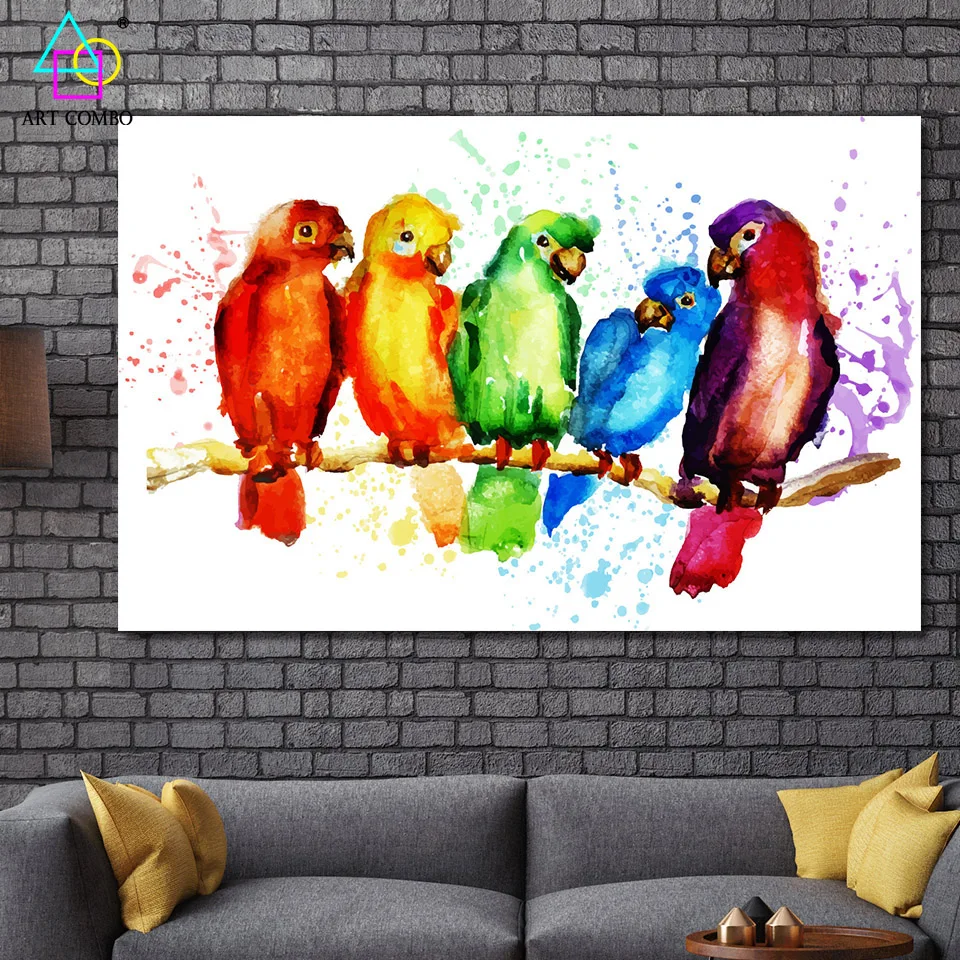Акварель Живопись Холст Дешевые Красочный Попугай Стены Детская Комната