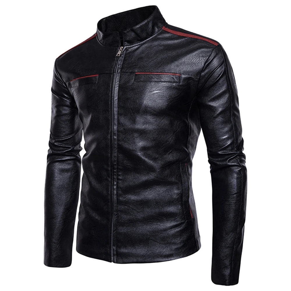 Stand Collar Edging Zip Up Faux Leather Jacket Zipper Suede Casual Daily Use Going Out Holiday Party Fall Winter Long Sleeves | Мужская