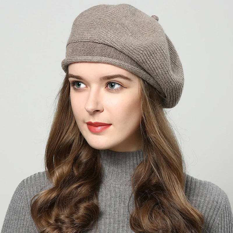 Берет женский головной убор вязаная шапка шерстяная Повседневная шапочка