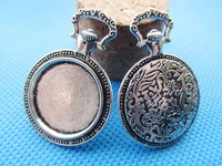 50pcs antique silver toneantique bronze vintage pocket watch base setting pendant charmfinding20mm cabochoncameo tray bezel