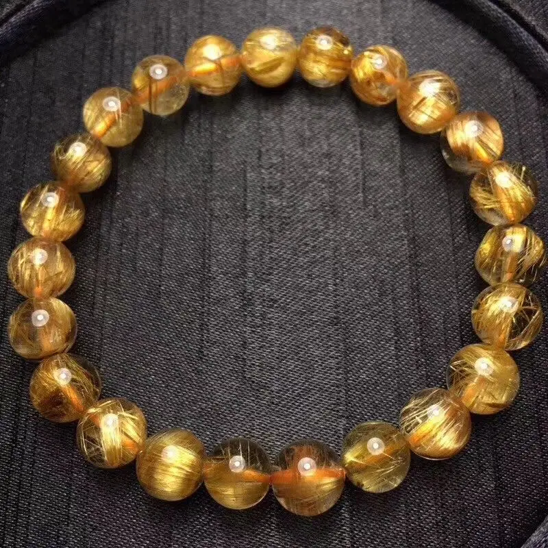 8 мм натуральный золотой Rutilated Кварц титана стрейч хрустальные бусины браслет |