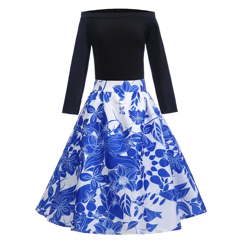 QR Fashion Summer Dress Women 2019 Casual Elegant Vintage Print Ball Gown Dresses Female Sexy Off Shoulder Evening Party | Женская