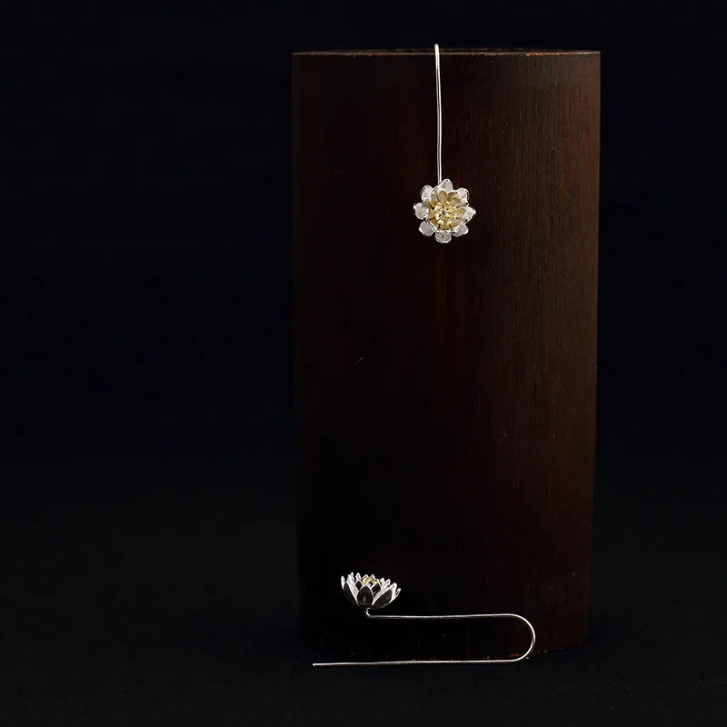 Серьги Цветок лотоса из стерлингового серебра 925 пробы двухцветные серьги-капли