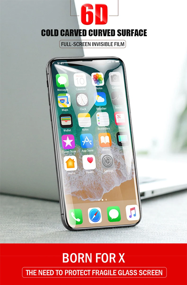 Защитное стекло ronian для iPhone X XS Max XR, закаленное защитное стекло для экрана 0,25 мм 6D, стекло с закругленными краями XR XS Max, пленка