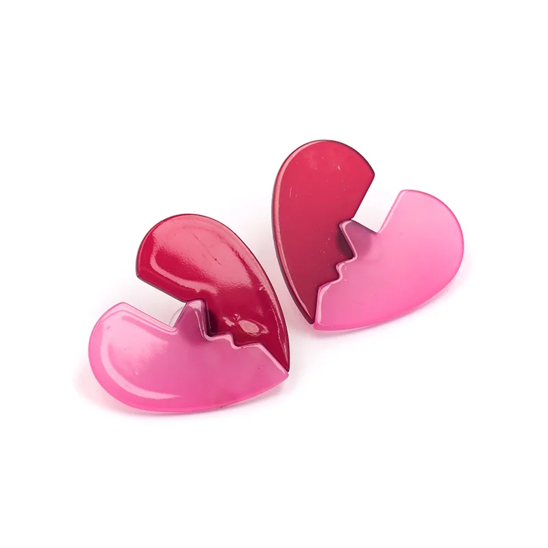 3 colors heart shape stud earrings acrylic splice hit color face statement broken fashion jewelry for women | Украшения и
