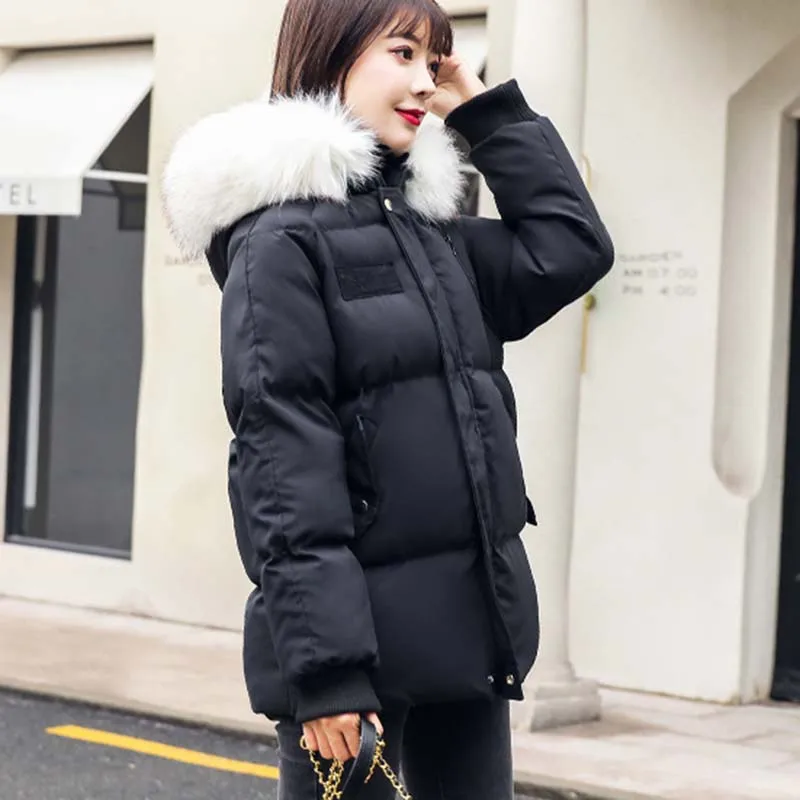 Winter Fashion Women's Cotton Coat 2020 New Warm Hooded Large size Solid color Fur collar Women Overcoats KO146 | Женская одежда